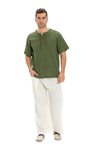 Erkek Şile Bezi Thai Balıkçı Yazlık Pantolon Krem Krm L/XL Krem - 6