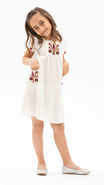 Melek Şile Bezi Çocuk Yazlık Elbise Krem Krm 2-3 Yaş Krem