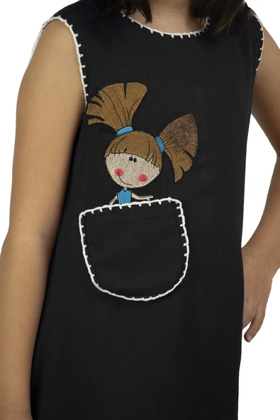 Ece Şile Bezi Kız Çocuk Yazlık Elbise Siyah Syh - Resim 3