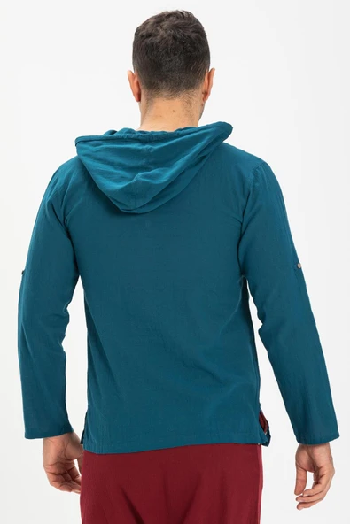 Şile Bezi Kapüşonlu Erkek Yazlık Sweatshirt Petrol Ptrl S Petrol - 2