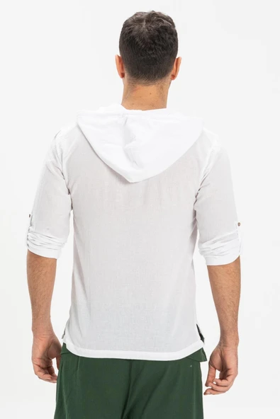 Şile Bezi Kapüşonlu Erkek Yazlık Sweatshirt Beyaz Byz S Beyaz - 2