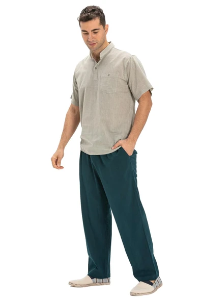 Kısa Kol Şile Bezi Tek Cepli Hakim Yaka Erkek Yazlık Tshirt Taş 3031 - Resim 6