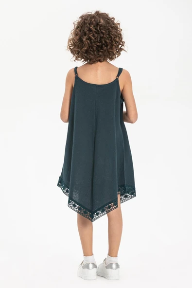 Çağla Şile Bezi Kız Çocuk Yazlık Elbise Petrol Ptrl 2-3 Yaş Petrol - 2