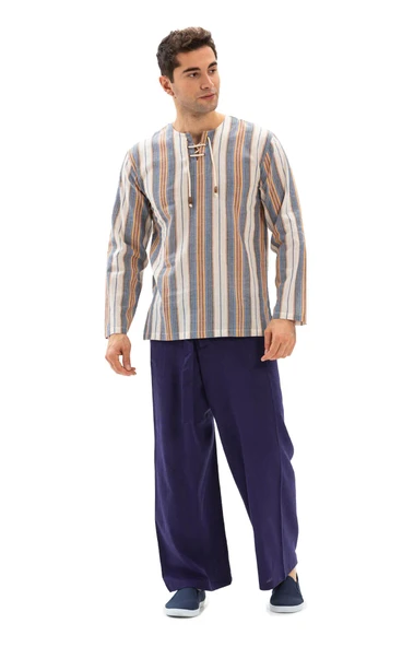 Erkek Şile Bezi Thai Balıkçı Yazlık Pantolon Mor Mor L/XL Mor - 5