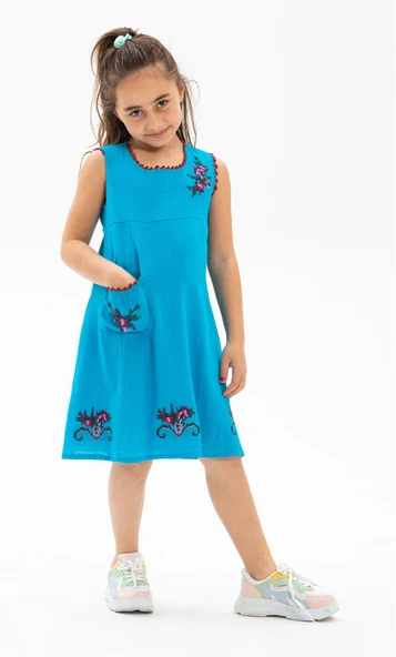 Burçak Şile Bezi Kız Çocuk Yazlık Elbise Turkuaz Trkz ürün görseli