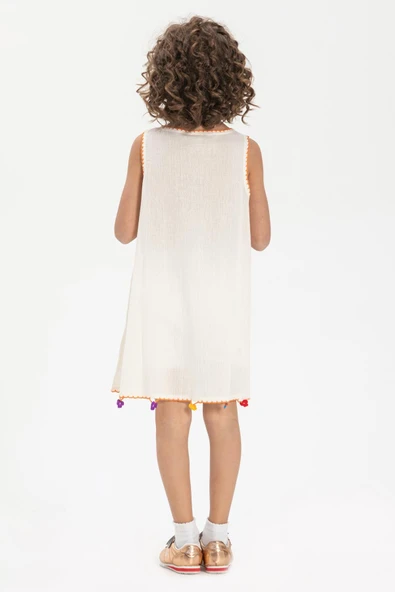 Mine Şile Bezi Çocuk Yazlık Elbise Krem Krm - Resim 2