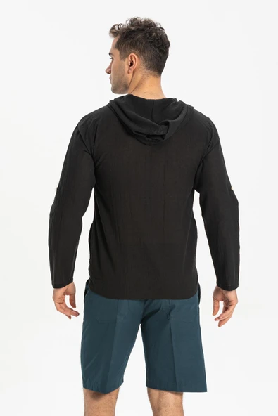 Şile Bezi Kapüşonlu Erkek Yazlık Sweatshirt Siyah Syh S Siyah - 2