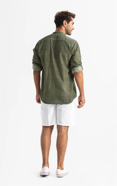 Uzun Kol Şantuklu Pamuk Bodrum Erkek Yazlık Tshirt Haki 9008 S Haki - 6