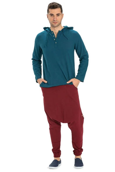 Şile Bezi Kapüşonlu Erkek Yazlık Sweatshirt Petrol Ptrl S Petrol - 7