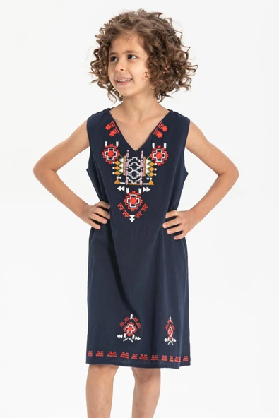 Gökçe Şile Bezi Kız Çocuk Yazlık Elbise Lacivert Lcvt 2-3 Yaş Lacivert - 3