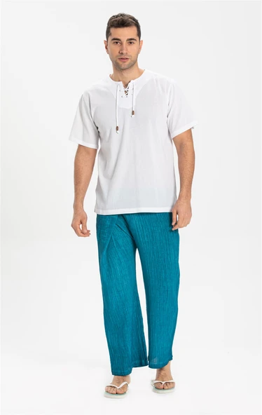 Erkek Şile Bezi Thai Balıkçı Yazlık Pantolon Turkuaz Trkz L/XL Turkuaz - 1
