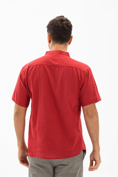 Kısa Kol Şantuklu Pamuk Bodrum Erkek Yazlık Tshirt Kırmızı 3051 S Kırmızı - 2
