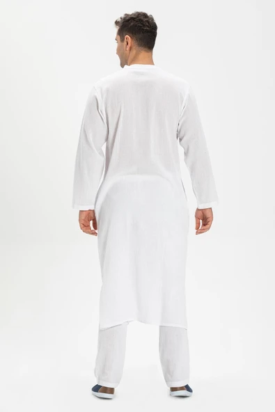 Uzun Kol Şile Bezi Erkek Hac ve Umre Elbisesi Beyaz Byz S Beyaz - 2