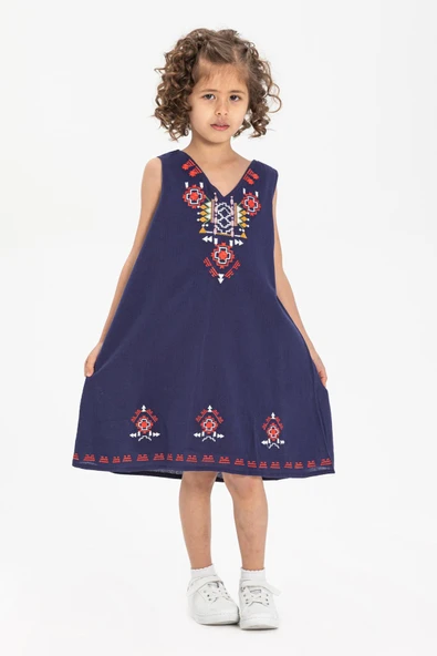 Gökçe Şile Bezi Kız Çocuk Yazlık Elbise Mor Mor 2-3 Yaş Mor