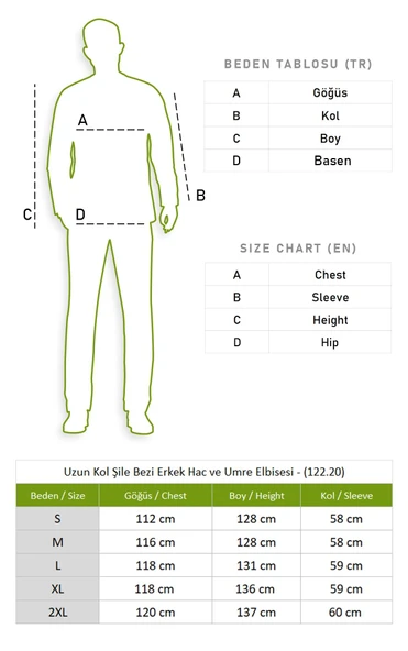Uzun Kol Şile Bezi Erkek Hac ve Umre Elbisesi Beyaz Byz S Beyaz - 5
