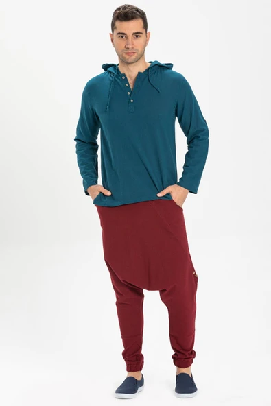 Şile Bezi Kapüşonlu Erkek Yazlık Sweatshirt Petrol Ptrl S Petrol - 1
