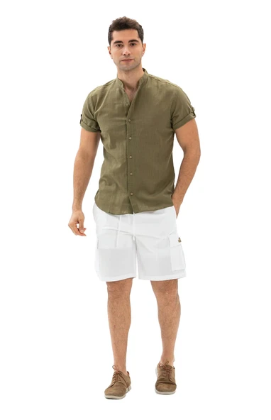 Gabardin Lastikli Erkek Şort Beyaz Byz S Beyaz - 7
