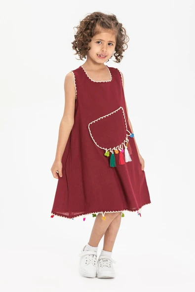 Mine Şile Bezi Çocuk Yazlık Elbise Bordo Brd ürün görseli