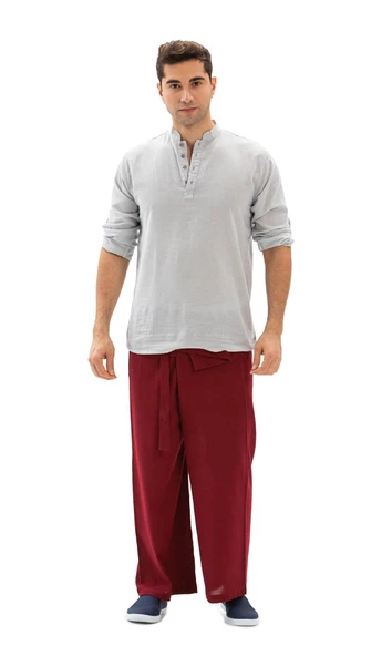 Erkek Şile Bezi Thai Balıkçı Yazlık Pantolon Bordo Brd L/XL Bordo - 6