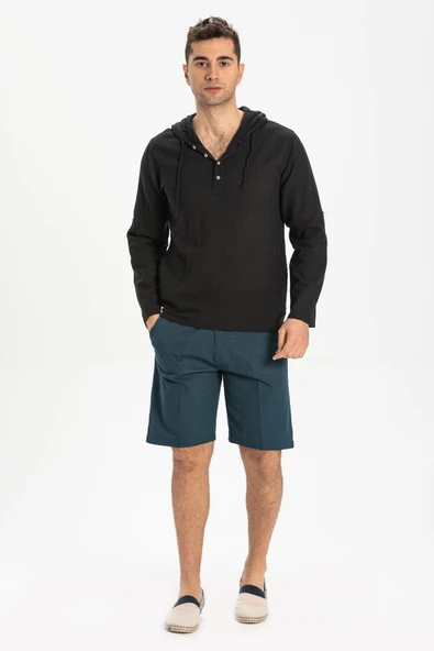 Şile Bezi Kapüşonlu Erkek Yazlık Sweatshirt Siyah Syh S Siyah - 1