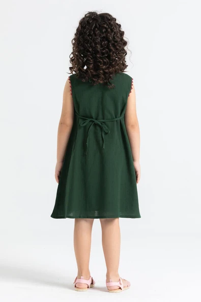 Burçak Şile Bezi Kız Çocuk Yazlık Elbise Yeşil Ysl - Resim 2