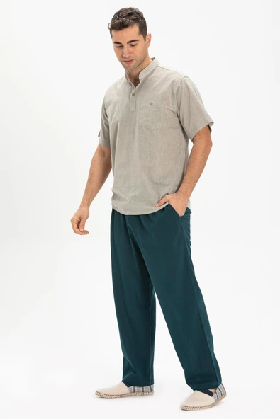 Kısa Kol Şile Bezi Tek Cepli Hakim Yaka Erkek Yazlık Tshirt Taş 3031 ürün görseli