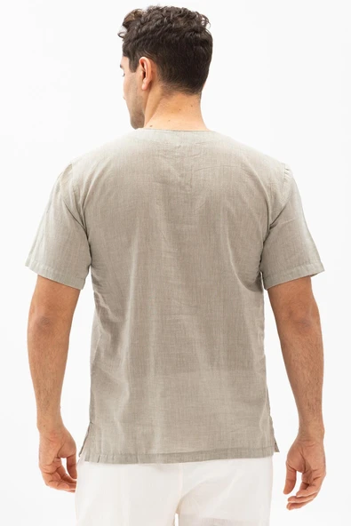 Kısa Kol Şile Bezi Zımbalı Erkek Yazlık Tshirt Taş 3031 - 2