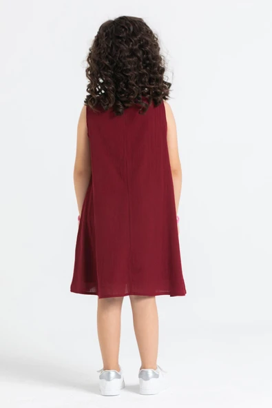 Gökçe Şile Bezi Kız Çocuk Yazlık Elbise Bordo Brd 2-3 Yaş Bordo - 2