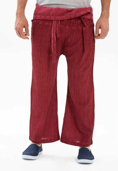 Erkek Şile Bezi Thai Balıkçı Yazlık Pantolon Taşlı Bordo Tslbrd L/XL Taşlı Bordo - 4