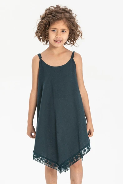Çağla Şile Bezi Kız Çocuk Yazlık Elbise Petrol Ptrl 2-3 Yaş Petrol - 3
