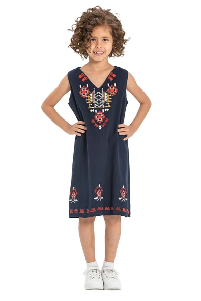 Gökçe Şile Bezi Kız Çocuk Yazlık Elbise Lacivert Lcvt 2-3 Yaş Lacivert - 6