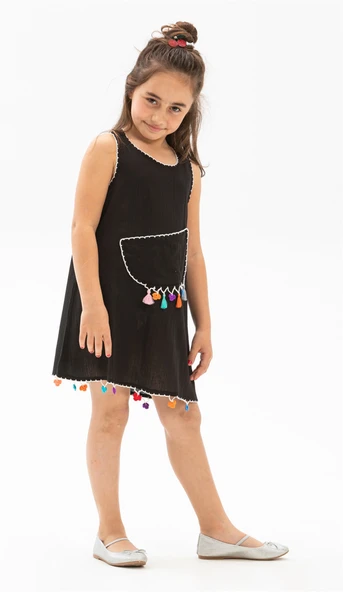 Mine Şile Bezi Çocuk Yazlık Elbise Siyah Syh ürün görseli