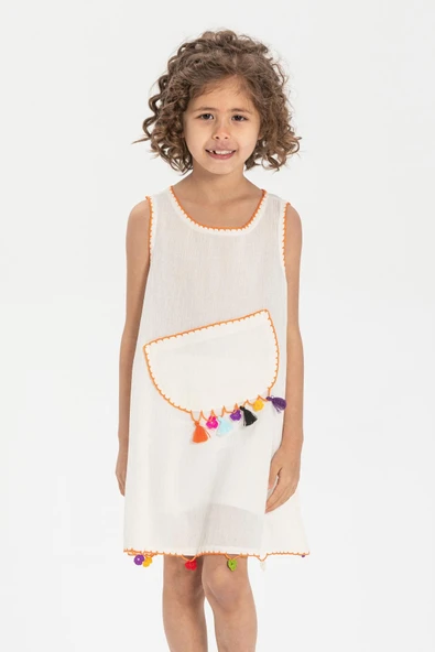 Mine Şile Bezi Çocuk Yazlık Elbise Krem Krm - Resim 3