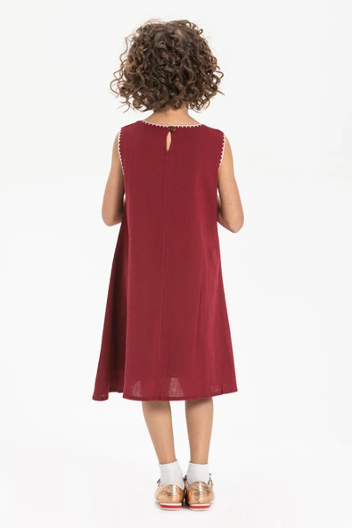Ece Şile Bezi Kız Çocuk Yazlık Elbise Bordo Brd - Resim 2