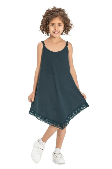 Çağla Şile Bezi Kız Çocuk Yazlık Elbise Petrol Ptrl 2-3 Yaş Petrol - 5