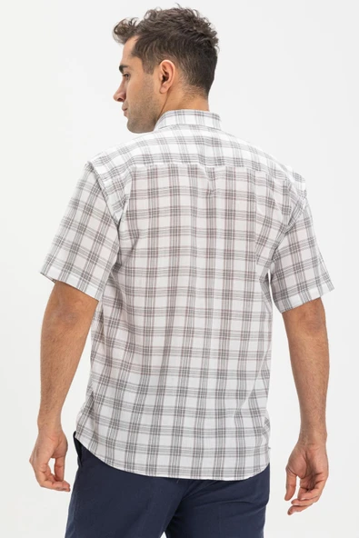 Kısa Kol Şile Bezi Tek Cepli Erkek Yazlık Gömlek Gri Ekose 3061 - 2