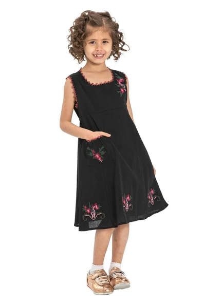 Burçak Şile Bezi Kız Çocuk Yazlık Elbise Siyah Syh 2-3 Yaş Siyah - 6
