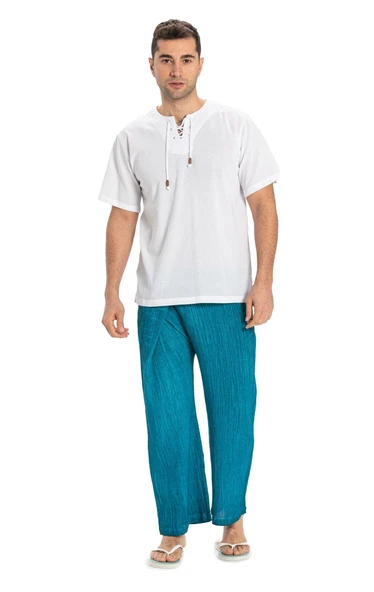 Erkek Şile Bezi Thai Balıkçı Yazlık Pantolon Turkuaz Trkz L/XL Turkuaz - 6