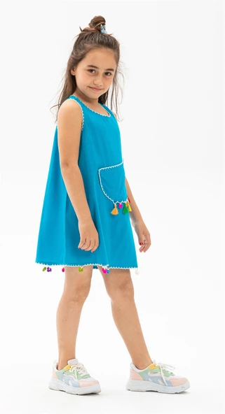 Mine Şile Bezi Çocuk Yazlık Elbise Turkuaz Trkz ürün görseli
