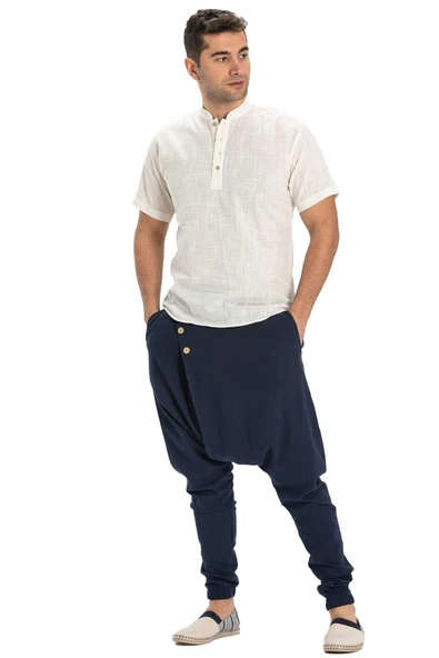 Kısa Kol Şantuklu Pamuk Bodrum Erkek Yazlık Tshirt Krem 3002 - 5