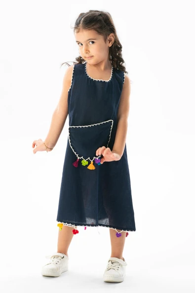 Mine Şile Bezi Çocuk Yazlık Elbise Lacivert Lcvt - Resim 4
