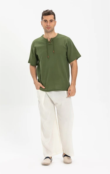 Erkek Şile Bezi Thai Balıkçı Yazlık Pantolon Krem Krm L/XL Krem - 1