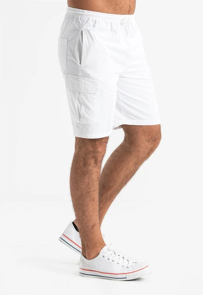 Gabardin Lastikli Erkek Şort Beyaz Byz S Beyaz - 4