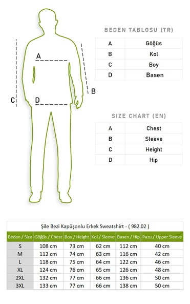 Şile Bezi Kapüşonlu Erkek Yazlık Sweatshirt Haki Hk 2XL Haki - 5