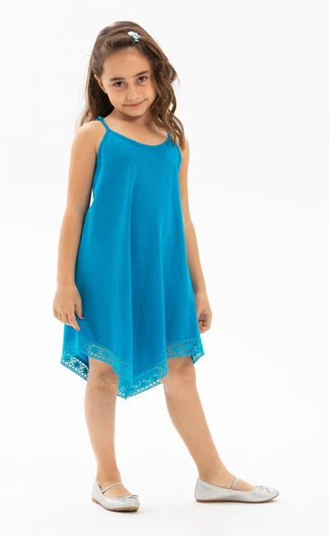 Çağla Şile Bezi Kız Çocuk Yazlık Elbise Turkuaz Trkz