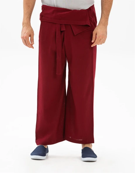Erkek Şile Bezi Thai Balıkçı Yazlık Pantolon Bordo Brd L/XL Bordo - 3