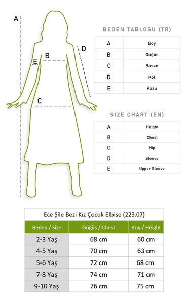 Ece Şile Bezi Kız Çocuk Yazlık Elbise Petrol Ptrl - Resim 4