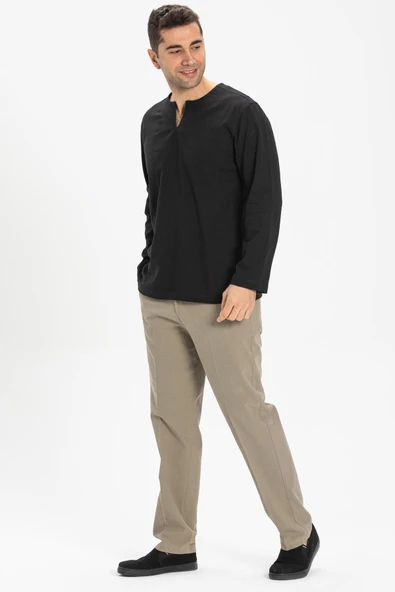 Uzun Kol Şile Bezi Bisiklet Yaka Erkek Yazlık Tshirt Siyah 3003 - 4