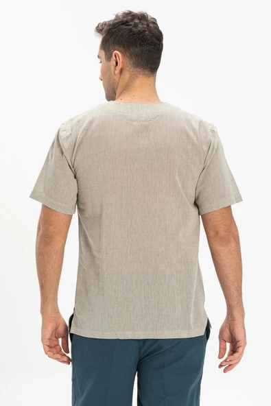 Kısa Kol Şile Bezi Bisiklet Yaka Erkek Yazlık Tshirt Taş 3031 - 2