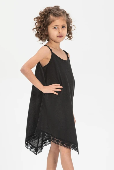 Çağla Şile Bezi Kız Çocuk Yazlık Elbise Siyah Syh 2-3 Yaş Siyah - 3